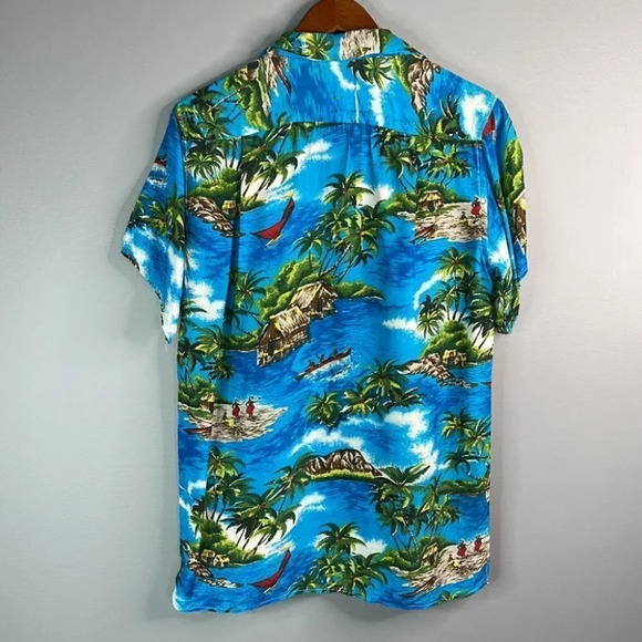 BANEE Vtg Camp Collar Shirt Blue Tropical Print Short Sleeve Rayon Hawaiian S - Picture 8 of 12